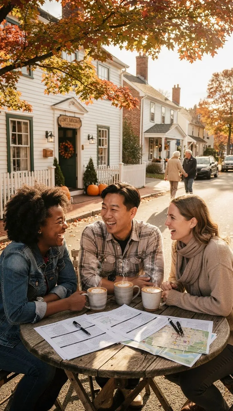 Группа туристов, изучающих карту во время путешествия
